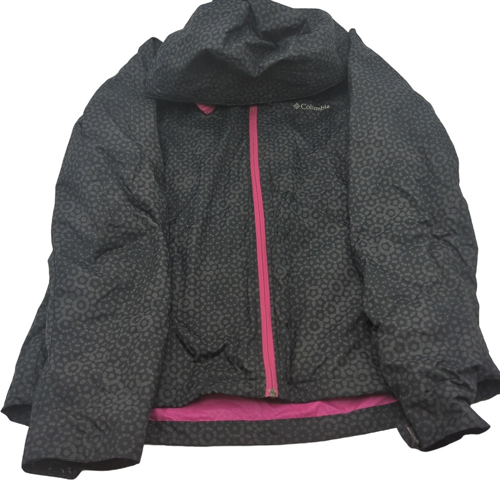 Columbia Womens XL Grey Pink Leopard Print Waterproof Hooded Jacket RN 69724